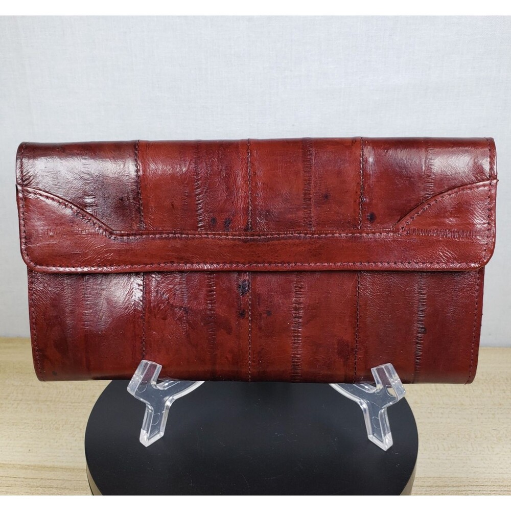 Vintage Eel Skin Burgundy  Wallet Check Book Cover Snap 7" Made in Korea